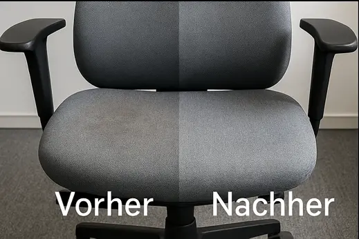 Office chair seat before and after upholstery cleaning in Berlin, stains and marks reduced.