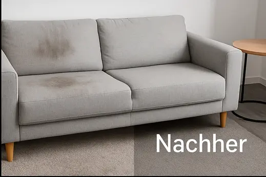 Office lounge sofa before and after cleaning in Berlin, surface looks hygienically refreshed.