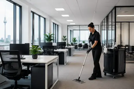 Professionelle Büroreinigung in einem modernen Bürogebäude in Berlin